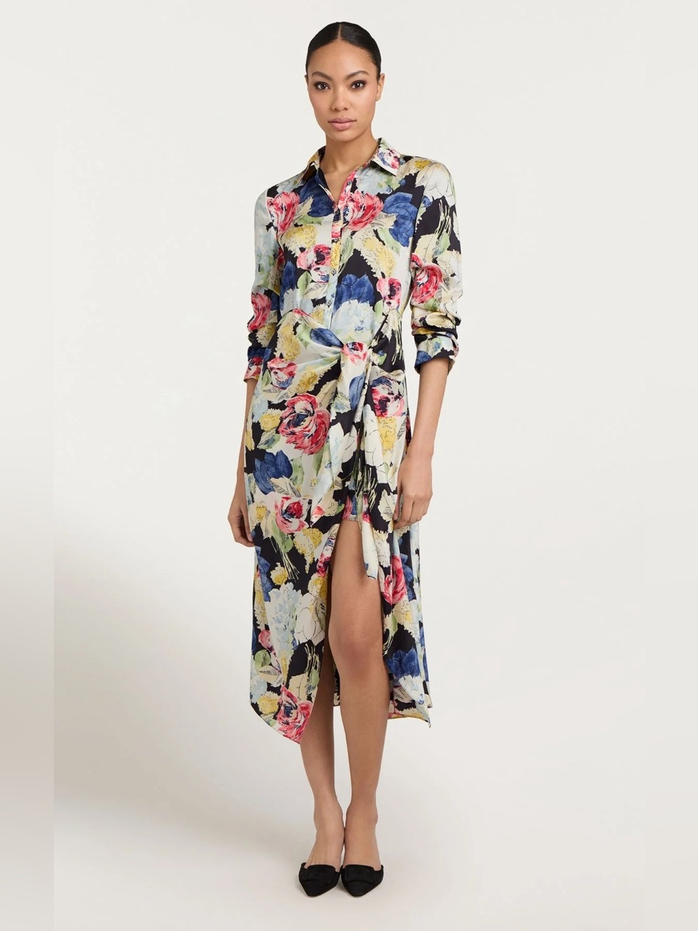 Cinq a Sept Women’s Wildwood Flower Jacey Side-Tie Midi Shirtdress Size 10